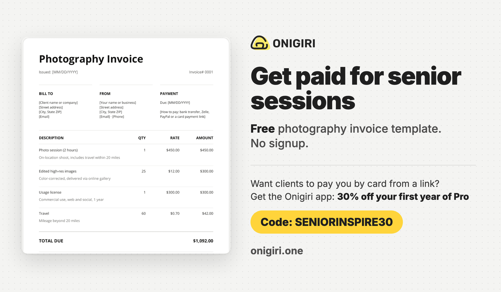 ONIGIRI – Invoicing Tool for Photographers (ad)